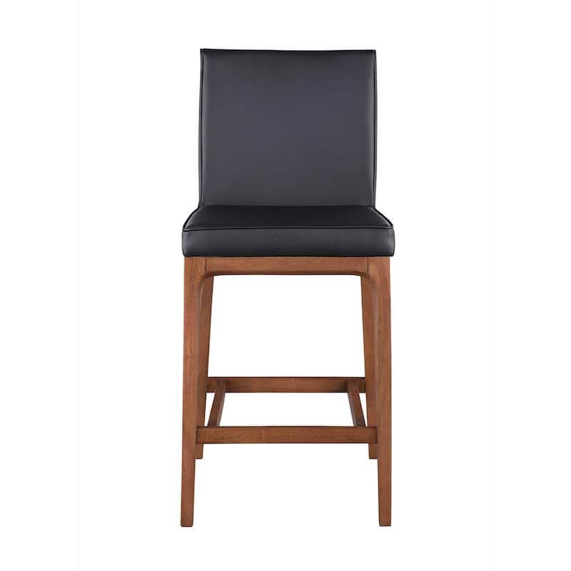 Somette Emily Low-Back Counter Stool with Wood Base and Black Upholstery - N/A
