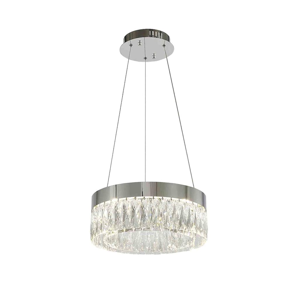1-Light Chrome LED Chandelier With Clear Crystal Accents