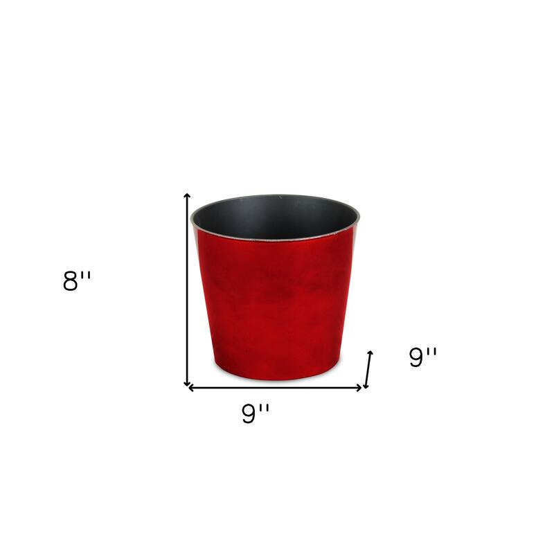 HomeRoots 9" Red Recycled Plastic Indoor Outdoor Round Pot Planter