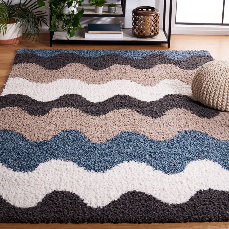 SAFAVIEH Calico Shag Andriana 1.5-inch Thick Rug - 8' x 10' - Black/Taupe