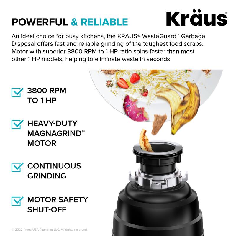 KRAUS WasteGuard Continuous Feed Garbage Disposal for Kitchen Sinks