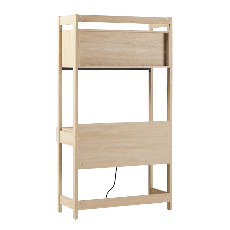 Walker Edison Reeded Desk with Hutch and Outlets