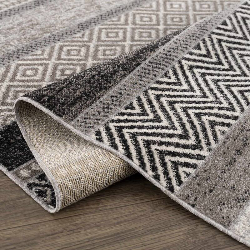 Hauteloom Middlestown Hallway, Kitchen Machine Washable Runner Rug - Black, Cream, Gray - 2'7" x 7'3"