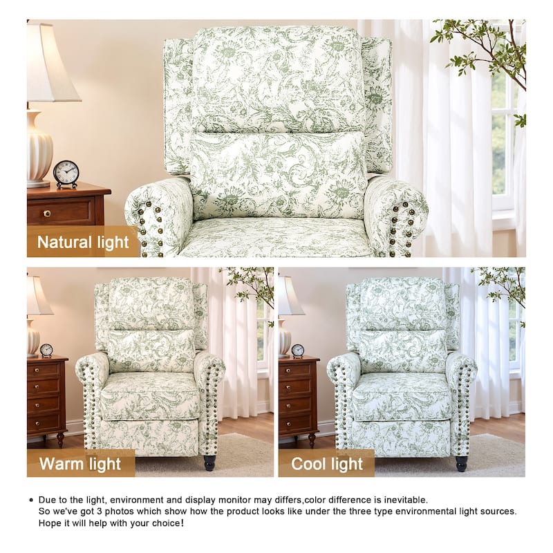 Mid-Century Nailhead PU Leather Linen Recliner