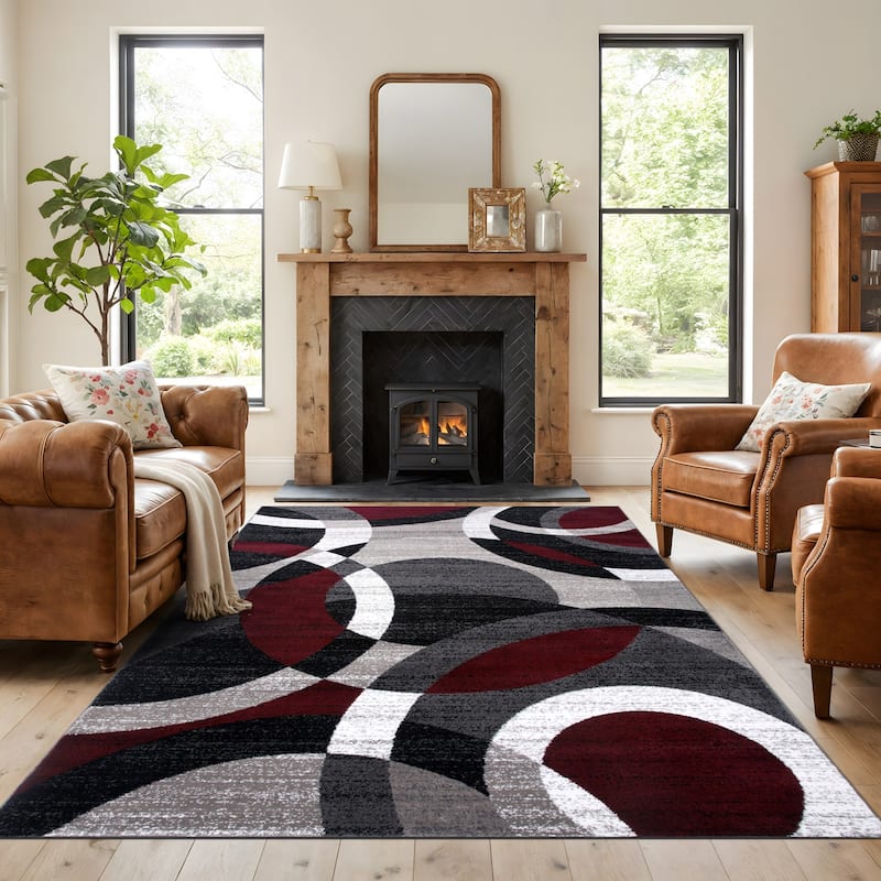 World Rug Gallery Geometric Circles Area Rug - 7'10" x 10'2" - Red