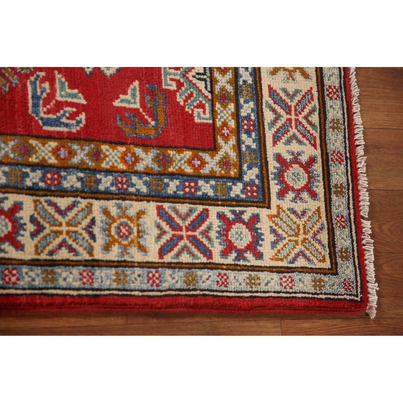 Kazak Oriental Accent Rug Hand-Knotted Red Geometric Wool Carpet - 2'8"x 4'1"