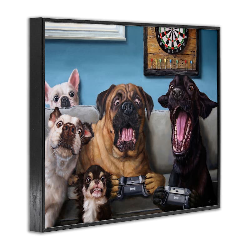 Stupell Funny Dogs Playing Video Games Livingroom Pet Portrait Framed Wall Art - Blue