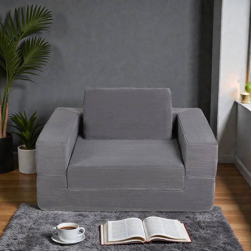 Compression Human Dog Sofa Bed, 3-in-1 Corduroy Floor Couch with Pillow, Folding Lounger for Adults & Pets