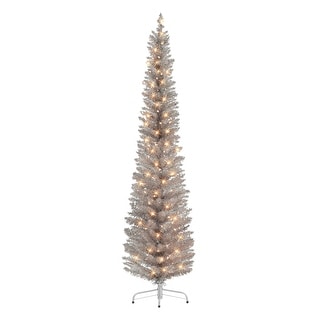 6' Rose Gold Tinsel Pencil Artificial Christmas Tree, Clear Lights ...