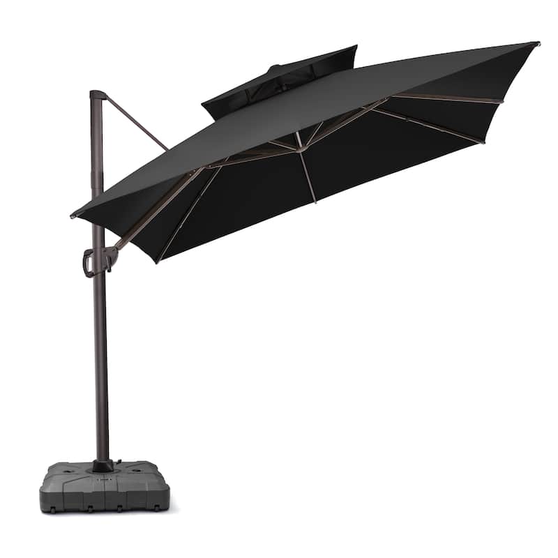 10.5ft Patio Outdoor Double Top Cantilever Offset Umbrella w/base
