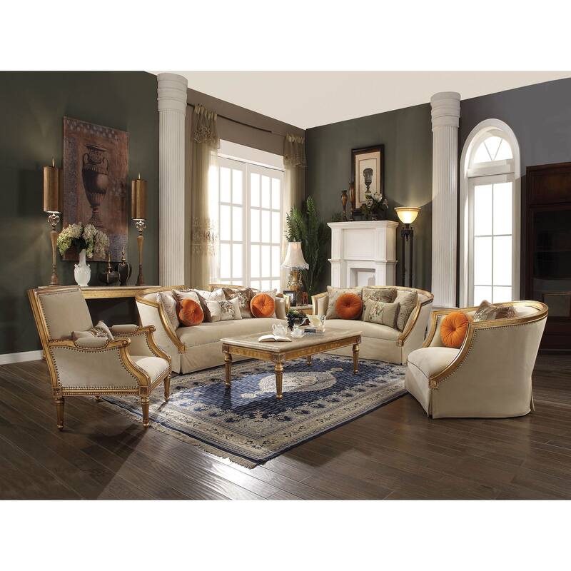 Nusha Tan and Antique Gold Loveseat with Tight Back