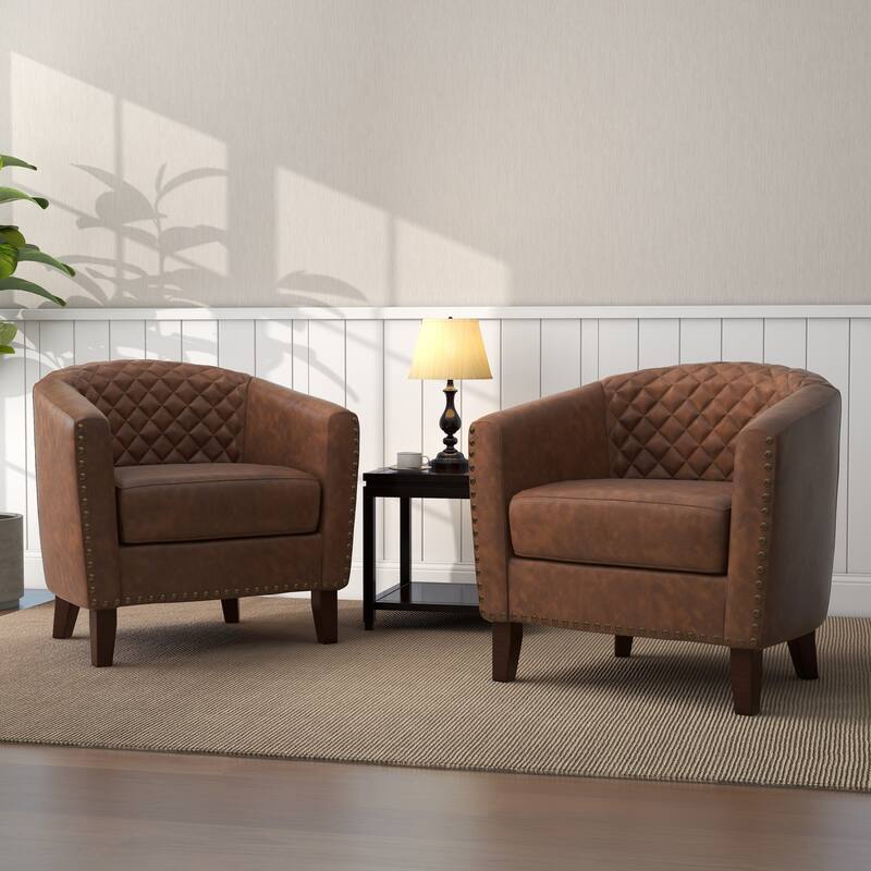 Faux Leather Barrel Accent Chair - 2Pack - Brown-2Pack