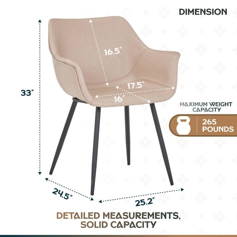 Markley Mid-Century Modern Minimalist Ergonomic Leather Dining Chair with Comfy Curved Seat & Strong Powder-Coated Iron Legs