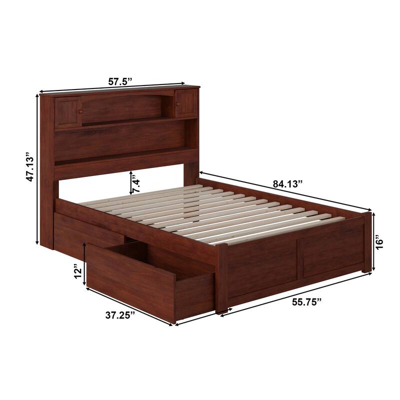 AFI Newport Full Size Platform Bed with Footboard & Storage Drawers in Walnut