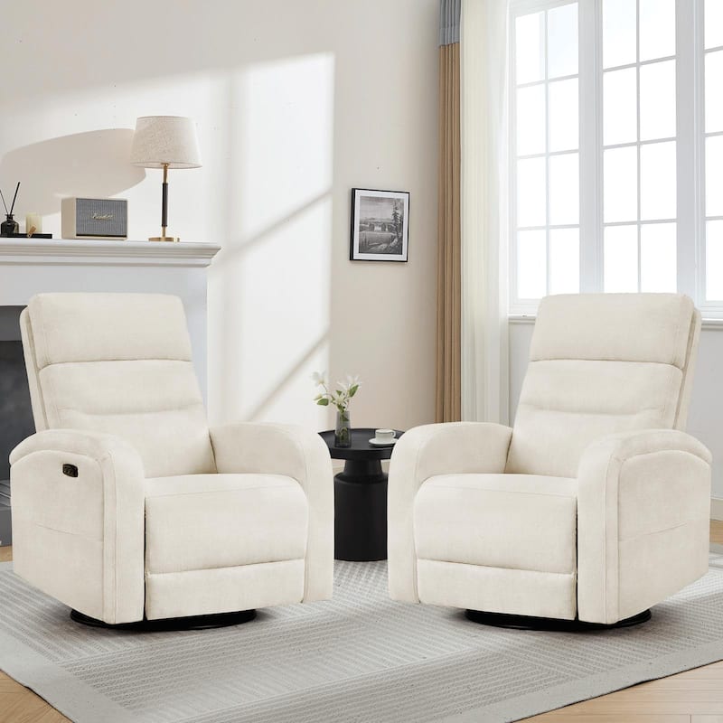 Aemeios Swivel Power Recliner Rocker with USB and Type C Port Set of 2 - White - Chenille