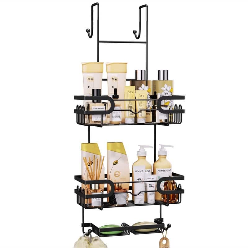 Over The Door Shower Caddy - ‎4.8"D x 12.4"W x 28.33"H - Black over the door - ‎4.8"D x 12.4"W x 28.33"H