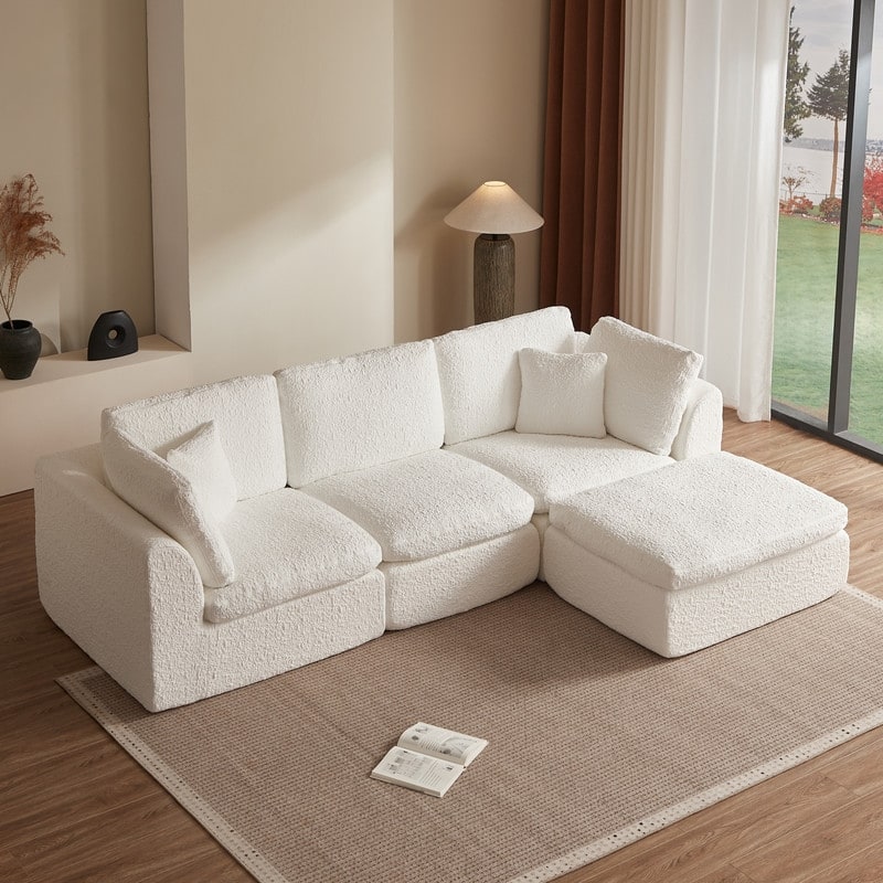 110" Modular L-Shape Cloud Sectional Sofa with Ottoman, 7 Pillows & Non-Slip Design