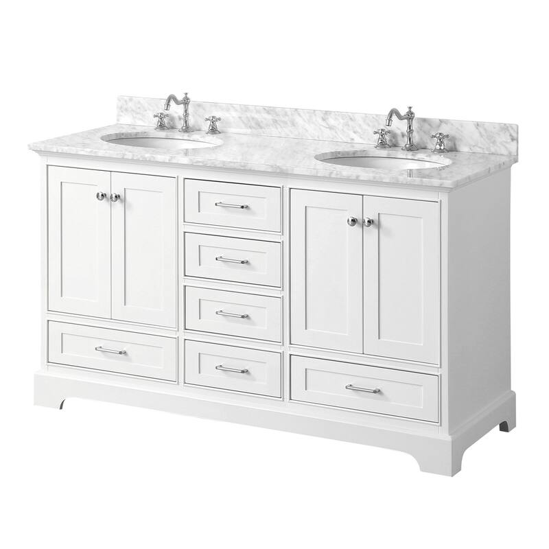 KitchenBathCollection Harper 60" Double Bathroom Vanity with Carrara Marble Top