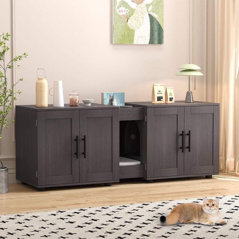 Litter Box Enclosure for 2 Cats, Cat Hidden Litter Box Enclosure Furniture