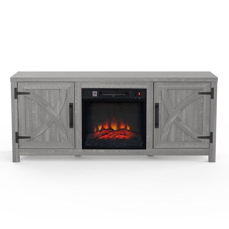 58-Inch Farmhouse Electric Fireplace TV Stand with Storage Cabinets and Adjustable Shelves