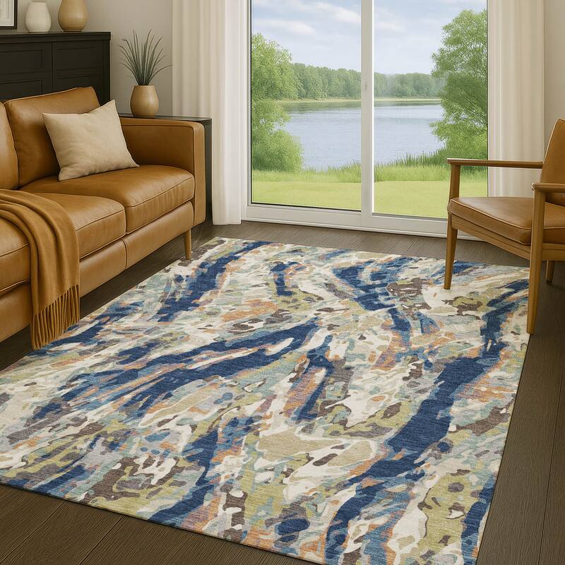 Machine Washable Indoor/ Outdoor Brushstrokes Chantille Rug