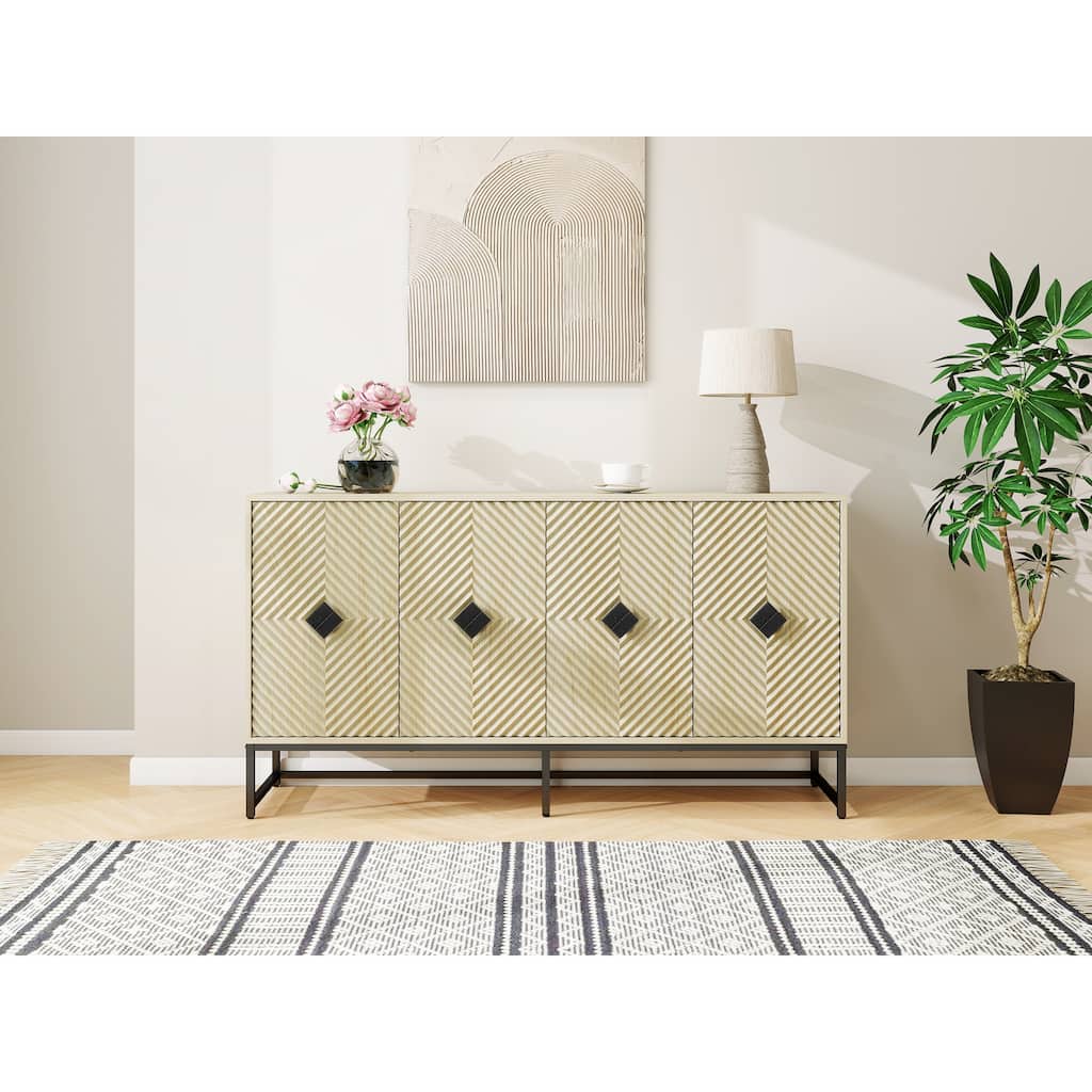 GDFStudio - Modern Diamond-Carved Sideboard Buffet Cabinet with Adjustable Shelves