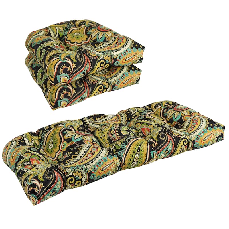 Rounded Back Tufted Indoor/Outdoor Settee Cushion Set (Set of 3) - 19 x 19 - Hadia Franco Noir