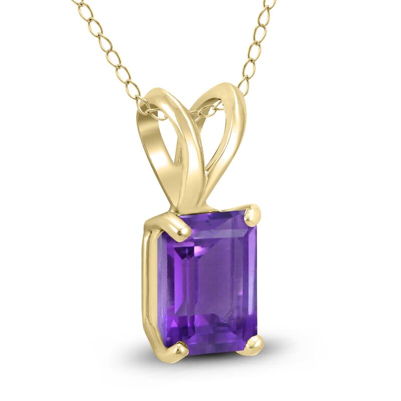 Marquee 14K Yellow Gold 6x4MM Emerald Shaped Amethyst Pendant