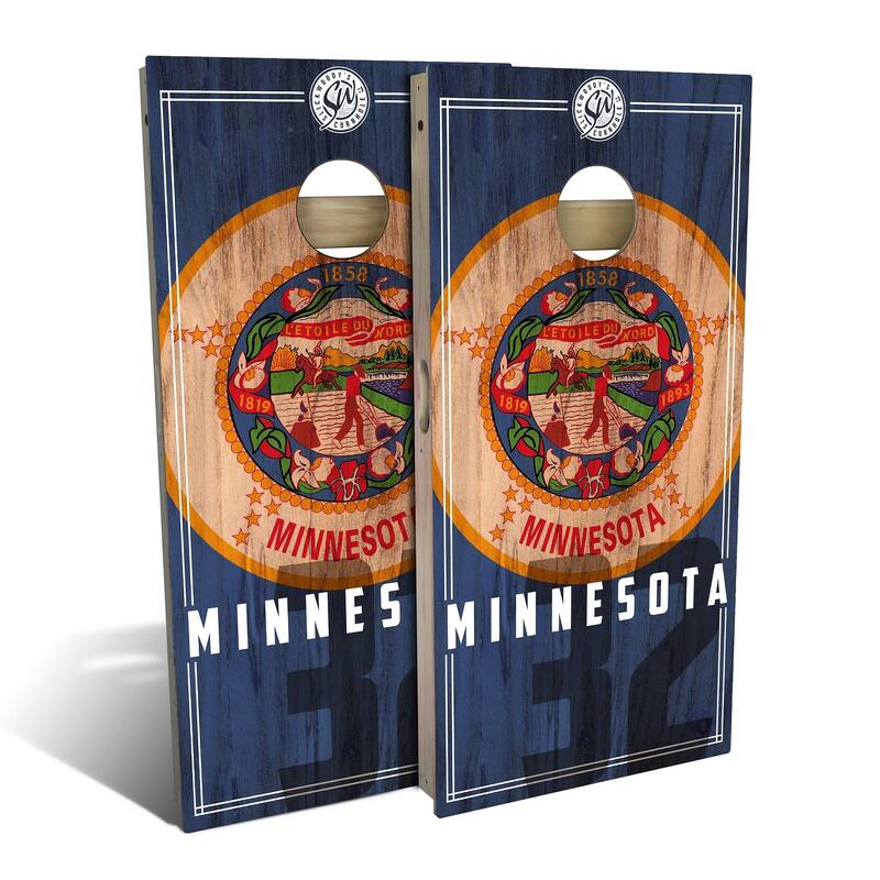 Minnesota State Flag 2.0 Outdoor Cornhole Board Set - Backyard 2x4 - Include Carrying Case
