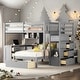 preview thumbnail 13 of 22, Elegant Twin over Full Bunk Bed with Desk, Drawers and Shelves Grey