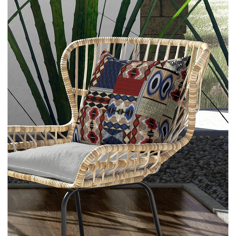 Patched Perfection Indoor/Outdoor Reversible Throw Pillow Blue and Red
