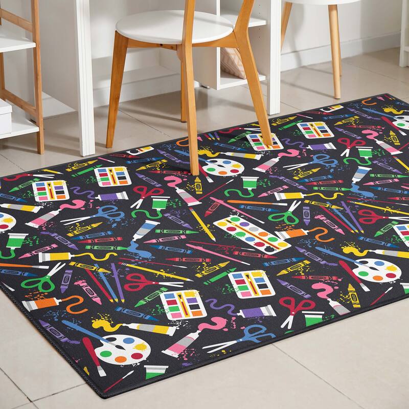 Crayola Art Supplies Black Abstract Area Rug By Well Woven