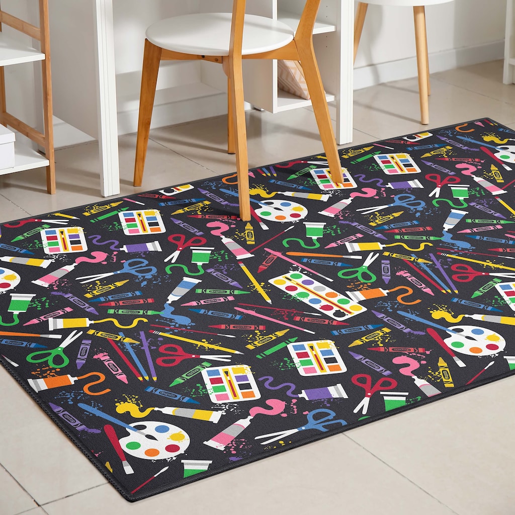 Crayola Art Supplies Black Abstract Area Rug By Well Woven