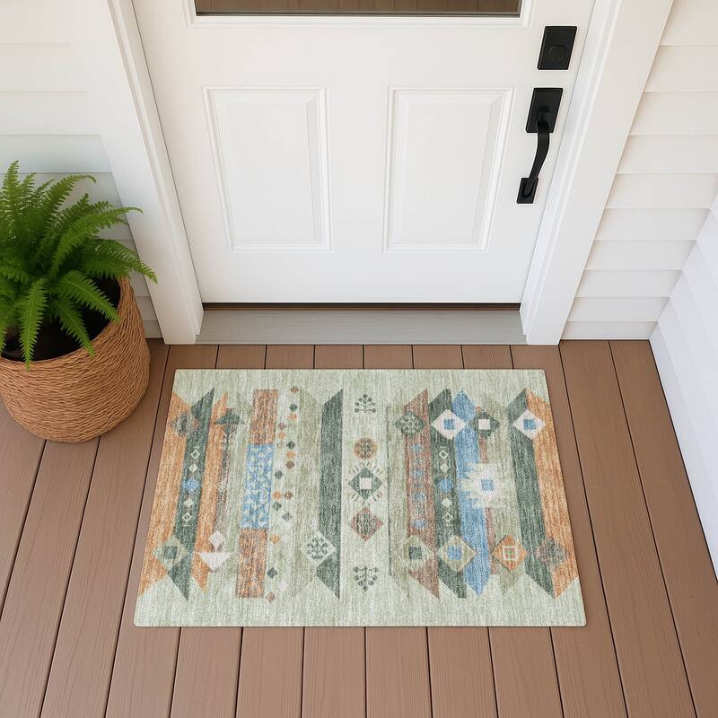 Machine Washable Indoor/ Outdoor Global Tuca Chantille Rug - Sage - 1'8" x 2'6"