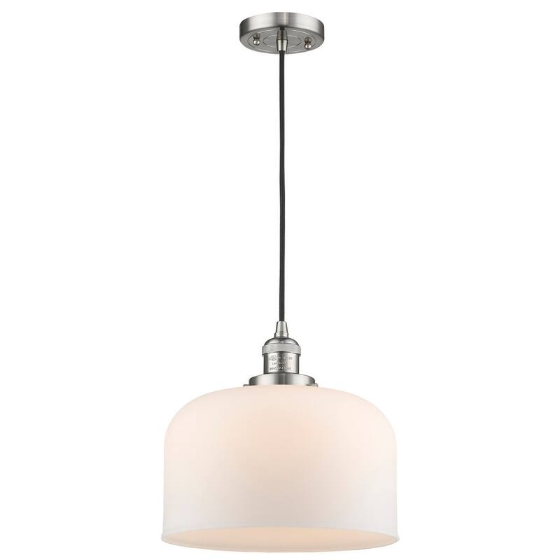 Innovations Lighting X-Large Bell Single Light 12" Wide Pendant - Brushed Satin Nickel / Matte White Cased