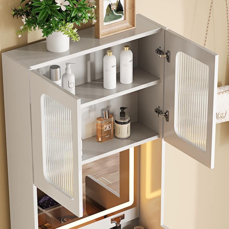 Vanity Table with LED Mirror & Storage Stool