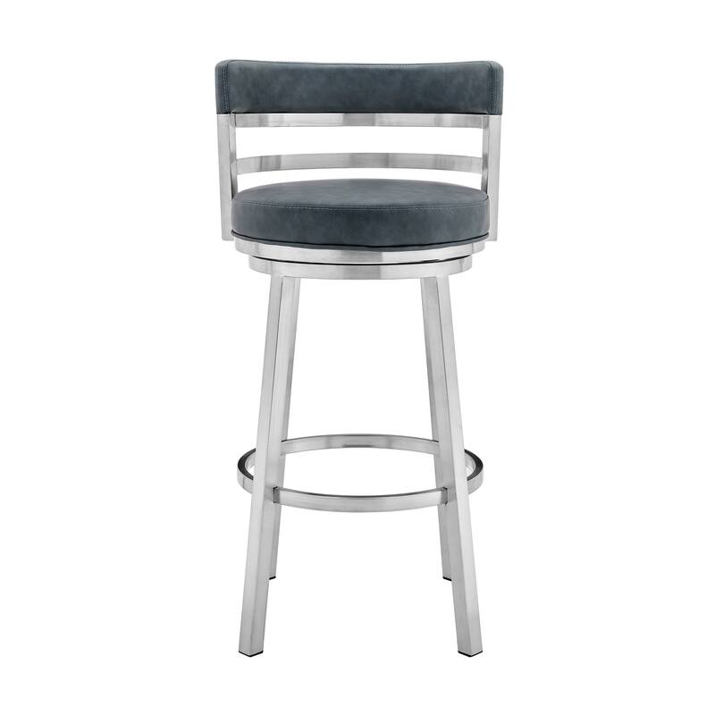 Blue Faux Leather Swivel Bar Stool with Footrest and Low Back 26 Inch Seat Height for Kitchen Use - 36" H x 20" W x 21" D