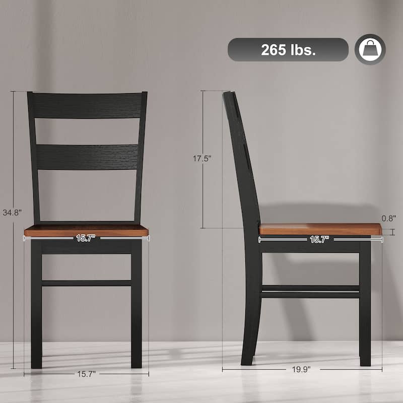 HOMCOM Dining Chairs, Set of 2 Farmhouse Kitchen & Dining Room Chairs with Open Back, Rubber Wood Seating for Living Room