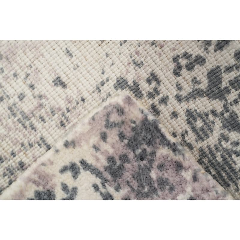Hand Knotted Oriental Viscose Silk Carpet Modern Abstract Greys & Charcoal Abstract Area Rug - 4' 0'' X 2' 0''