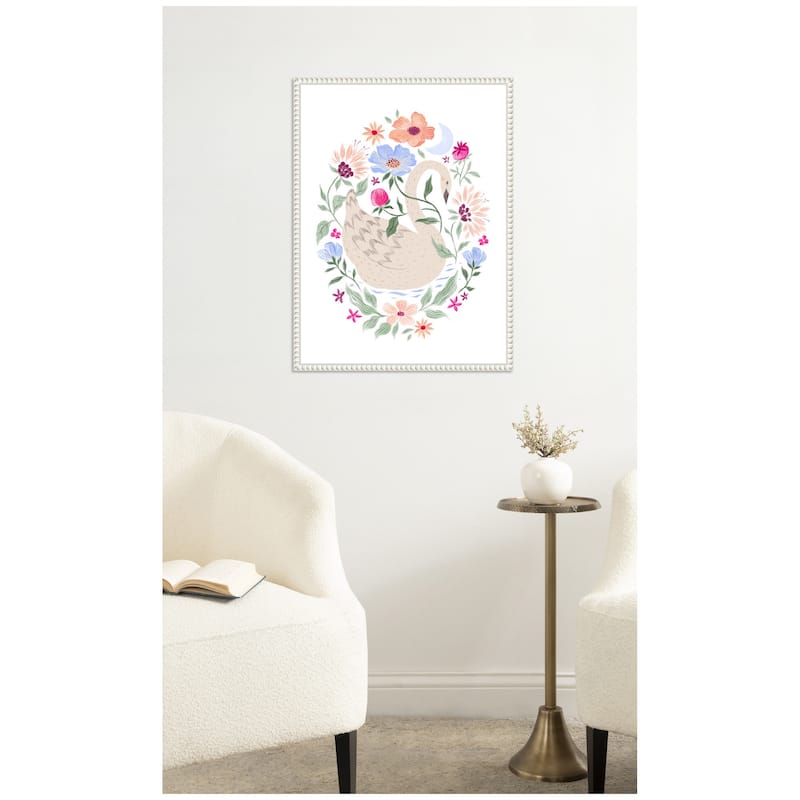 Kate and Laurel JL Swan Floral Oval by Jill Labieniec Framed Canvas Wall Art Print