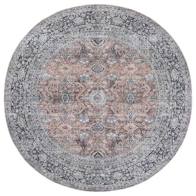SAFAVIEH Arizona Karna Machine Washable & Slip Resistant Rug - 6' Round - Copper/Olive