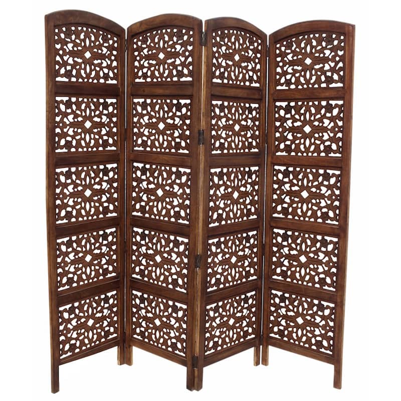 The Urban Port Foldable 4 Panel Mango Wood Room Divider Brown