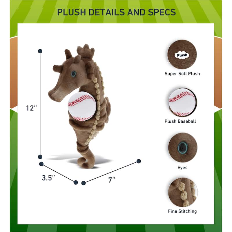 DolliBu Soft Huggable Seahorse Stuffed Animal with Baseball Plush Toy - 12 inches