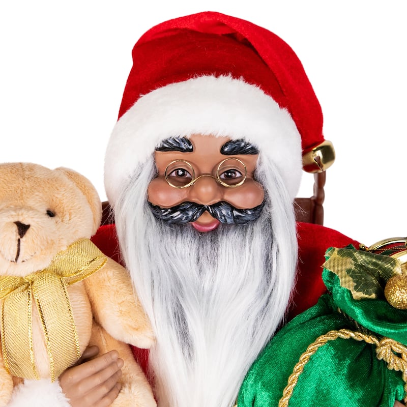 Animated and Musical African American Santa Rocking Chair Christmas Decoration - 14"