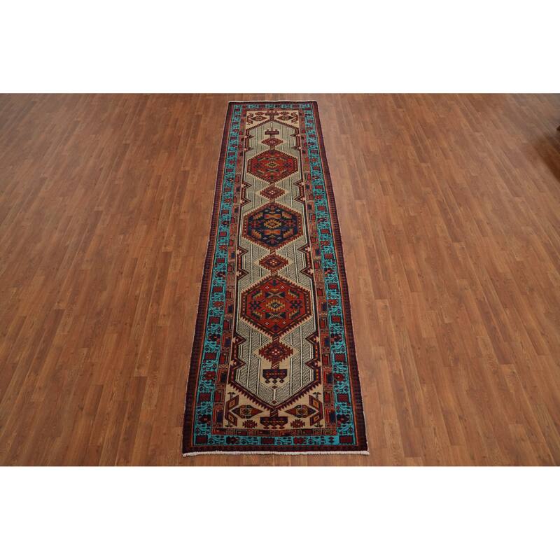 Hand Knotted Oriental 100% Wool Carpet Traditional Tribal Beige & Ivories Ardebil Runner Rug - 11' 11'' X 3' 3''