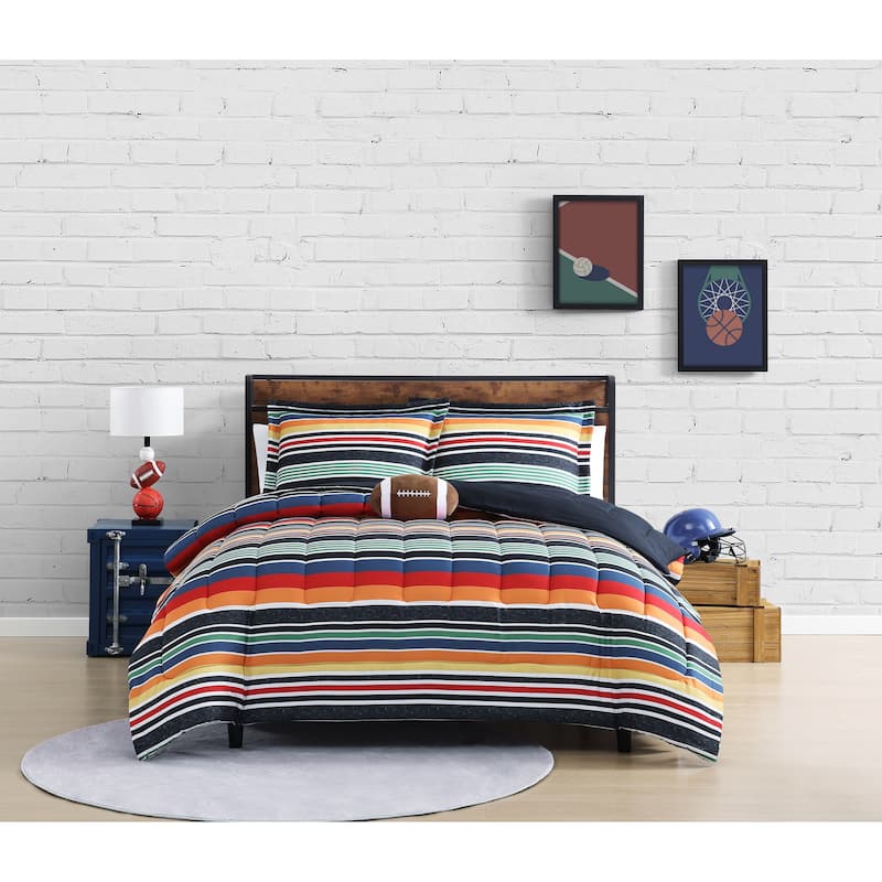 ALEX + BELLA Sportset Stripe Black Multi Soft Microfiber Comforter Set - Full