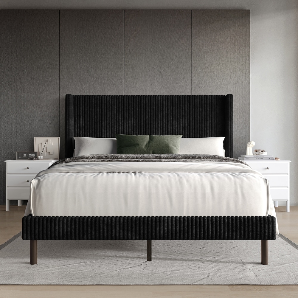 Clayfell Duluth Corduroy Velvet Upholstered Platform Bed