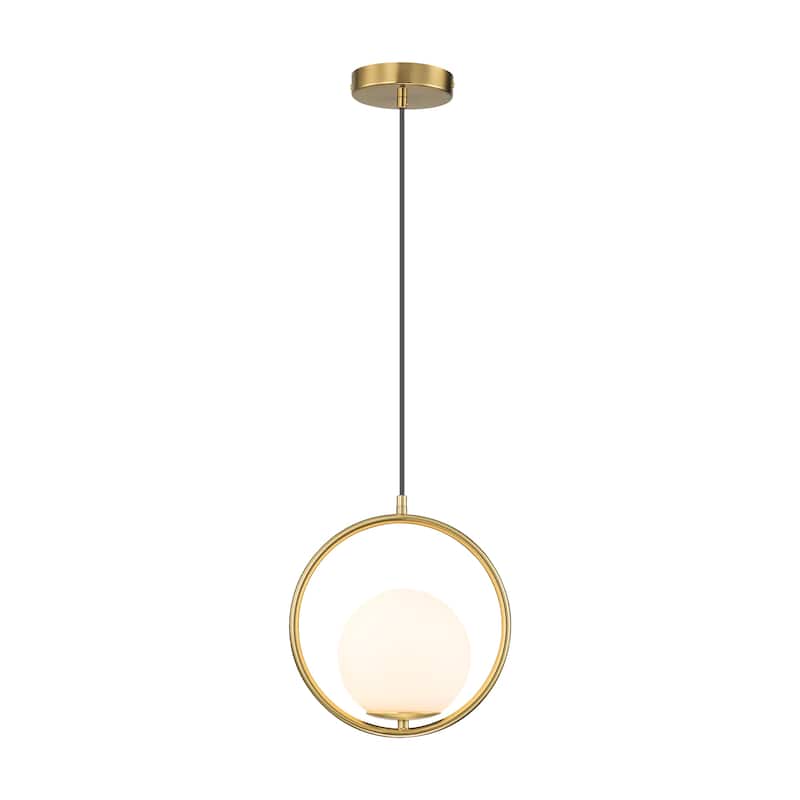 1-Light Modern Gold Frosted Opal Glass Globe Bubble Pendant Kitchen Island Lighting - 9.84 in. W x 90 in. H