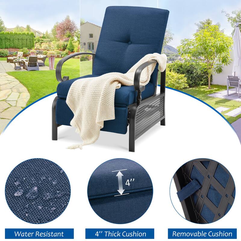 AECOJOY Outdoor Adjustable Cushioned Metal Patio Recliner Lounge Chair (Set of 2)