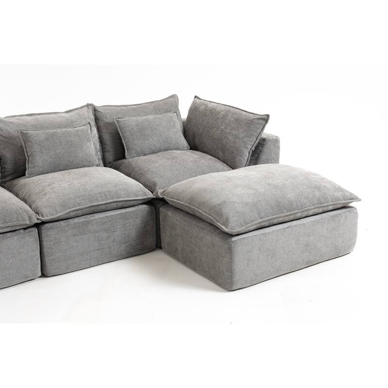 Oversized Modular Sectional Sofa, Comfy Velvet Deep Seat Cloud Couch, 3 Seat Sofa with Ottoman for Living Room, Apartment
